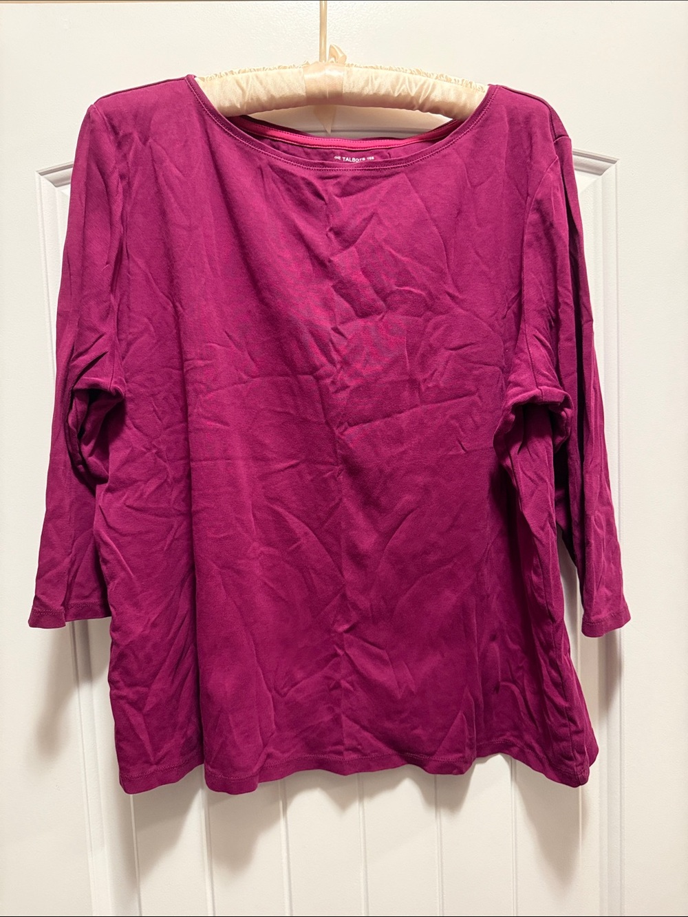 Talbots Magenta Puma Cotton Long Sleeve Crew Neck Tee